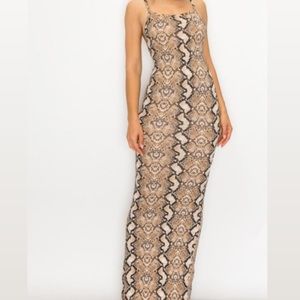 Women’s  soft stretchy snake Print  Long dress reptile design